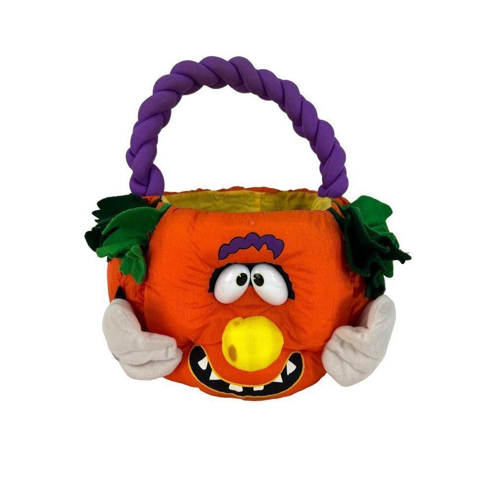 VTG Pumpkin Halloween Trick or Treat Basket Halloween Jack Lantern Puffalump sty